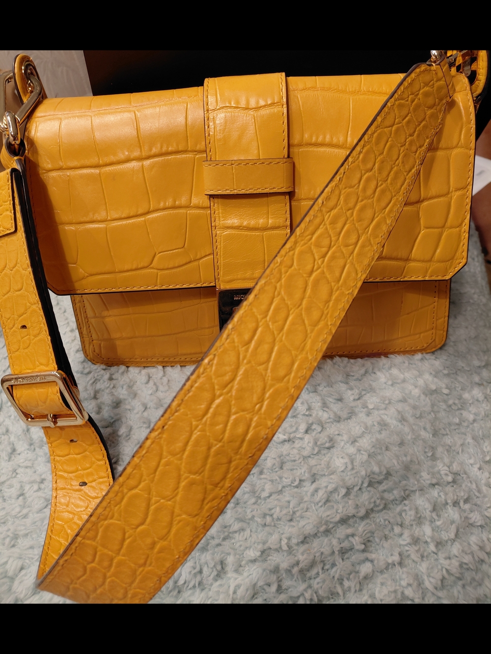 Yellow Croc-Embossed Leather Shoulder Bag